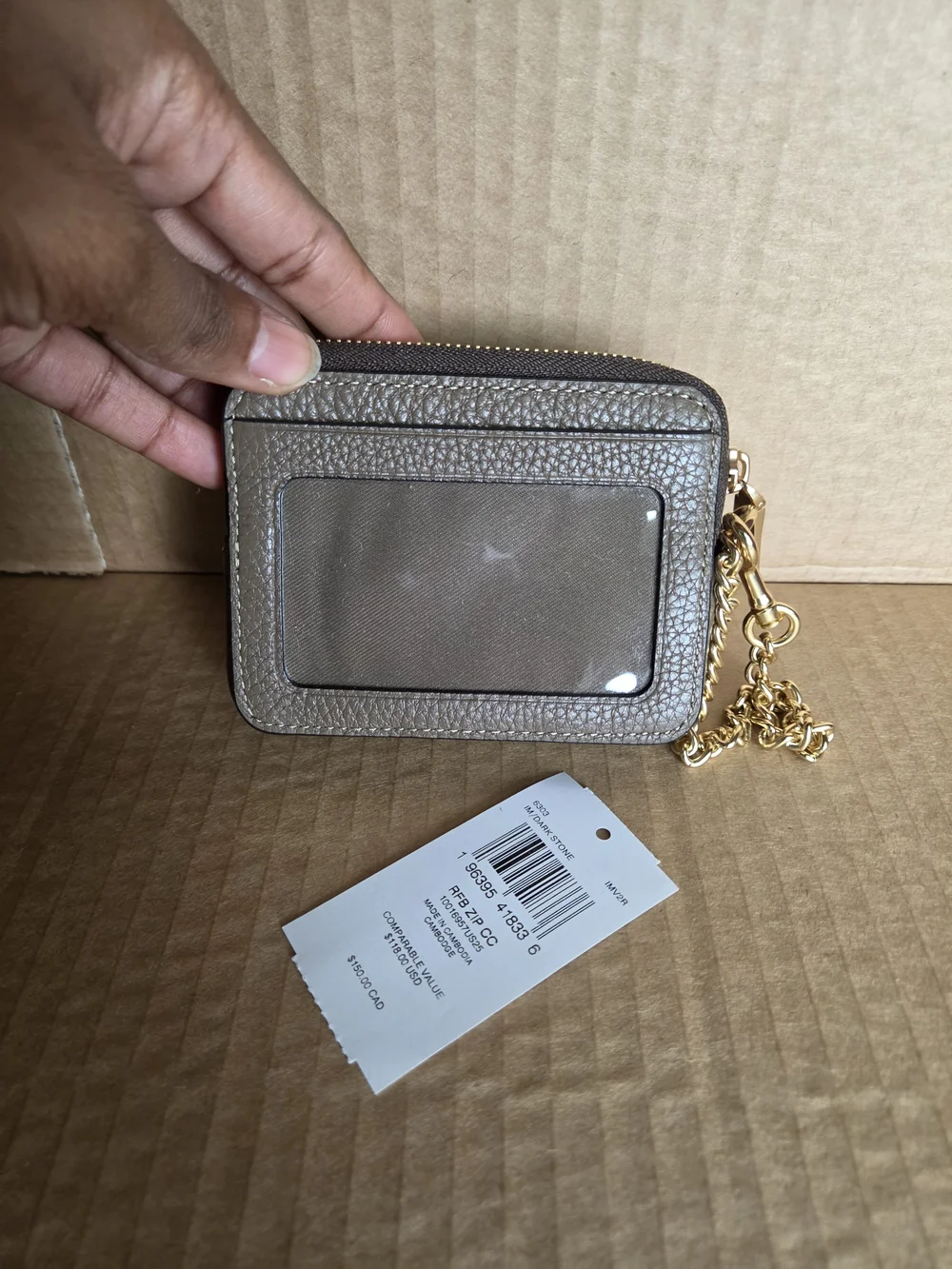 Coach Zip Card Case In Dark Stone